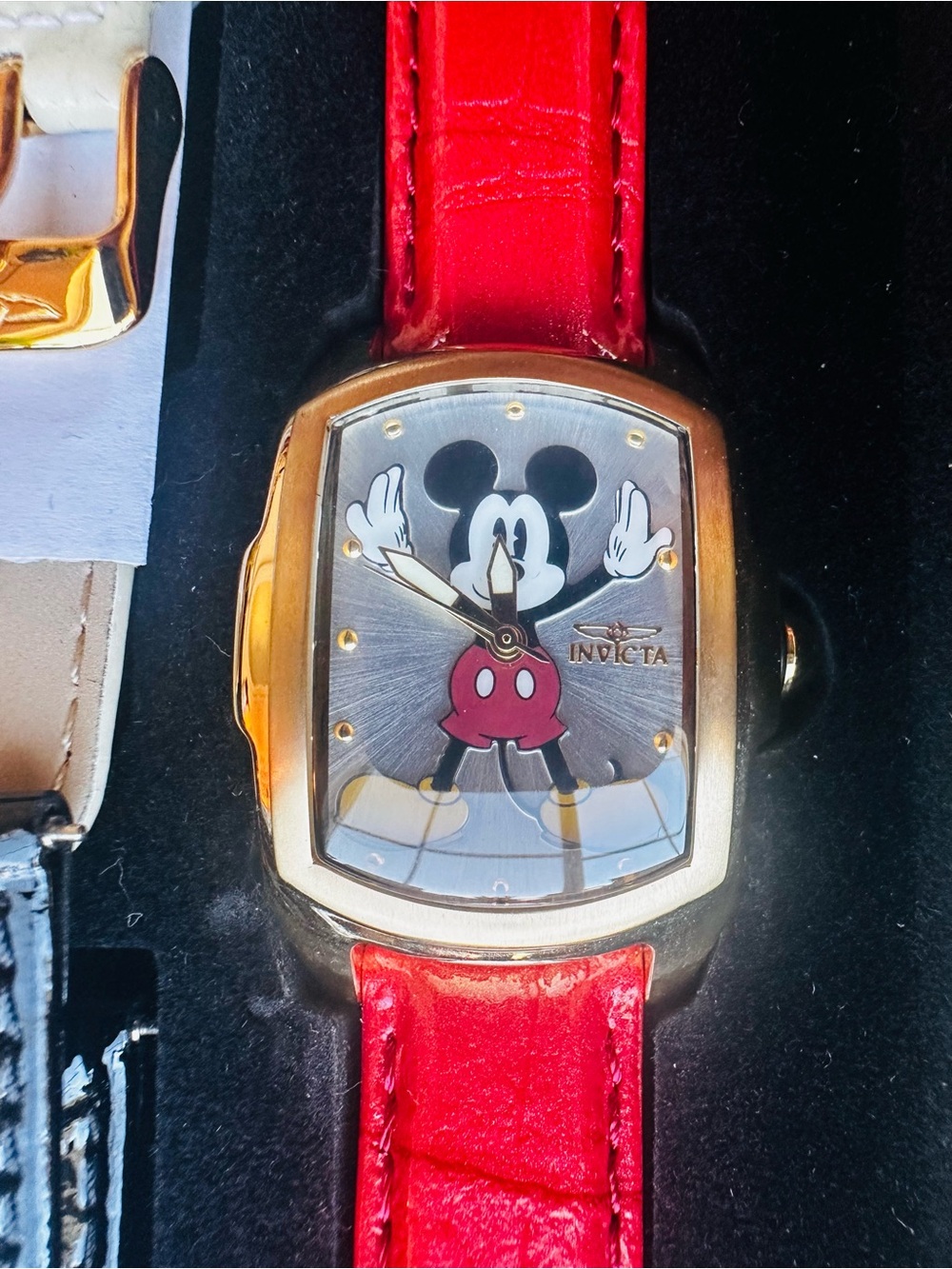 Invicta Gold-Tone Mickey Mouse Watch with Red Strap